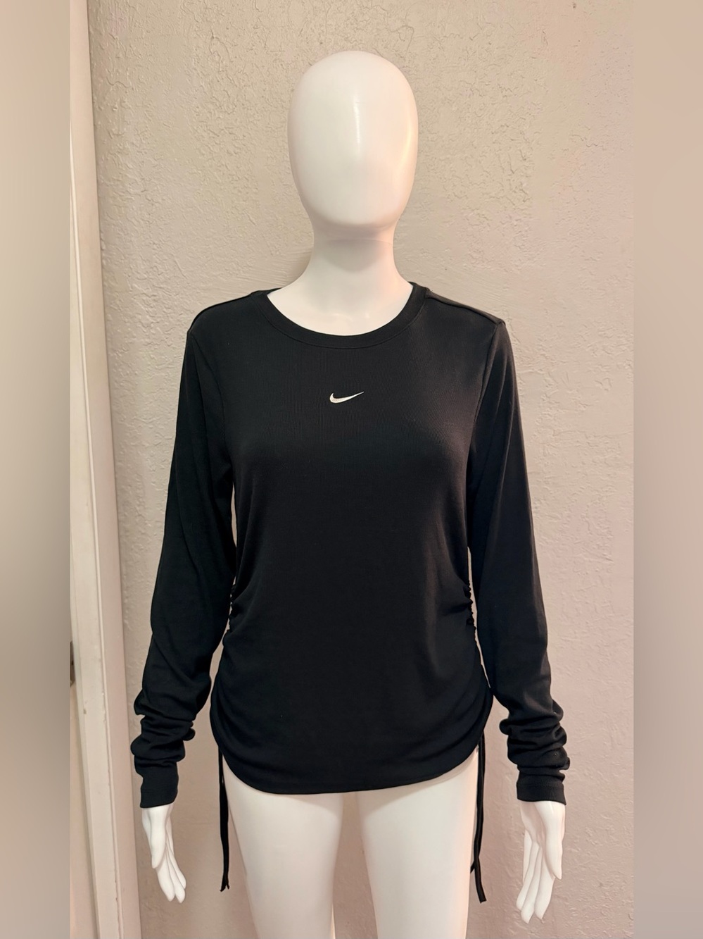 Nike Essential Ribbed Drawstring Long Sleeve T-Shirt Black